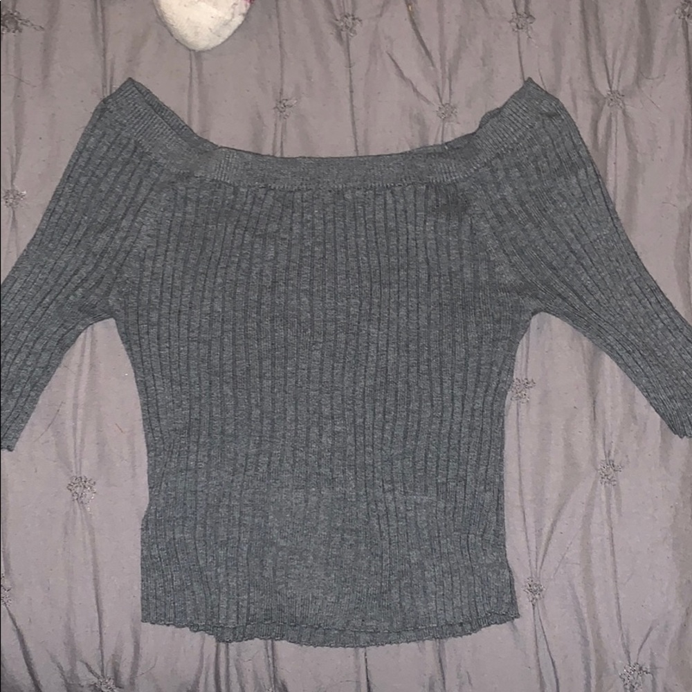 Kendall and Kylie Off the Shoulder Gray Top